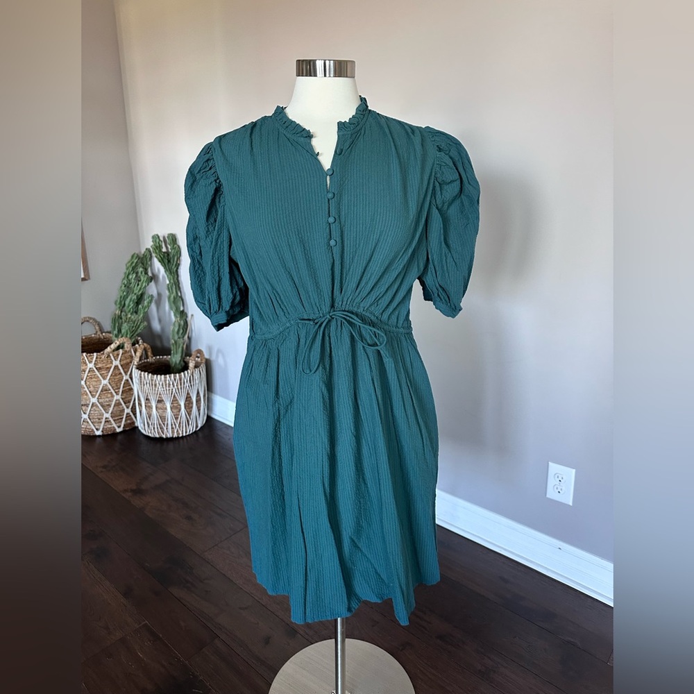 A New Day Target Dress Cotton Seersucker Boho Prairie Peasant Hunter Green XL